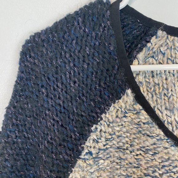 American Eagle Metallic Wool Sweater Zipper Cardigan Jacket Knit Navy White M - Picture 3 of 10